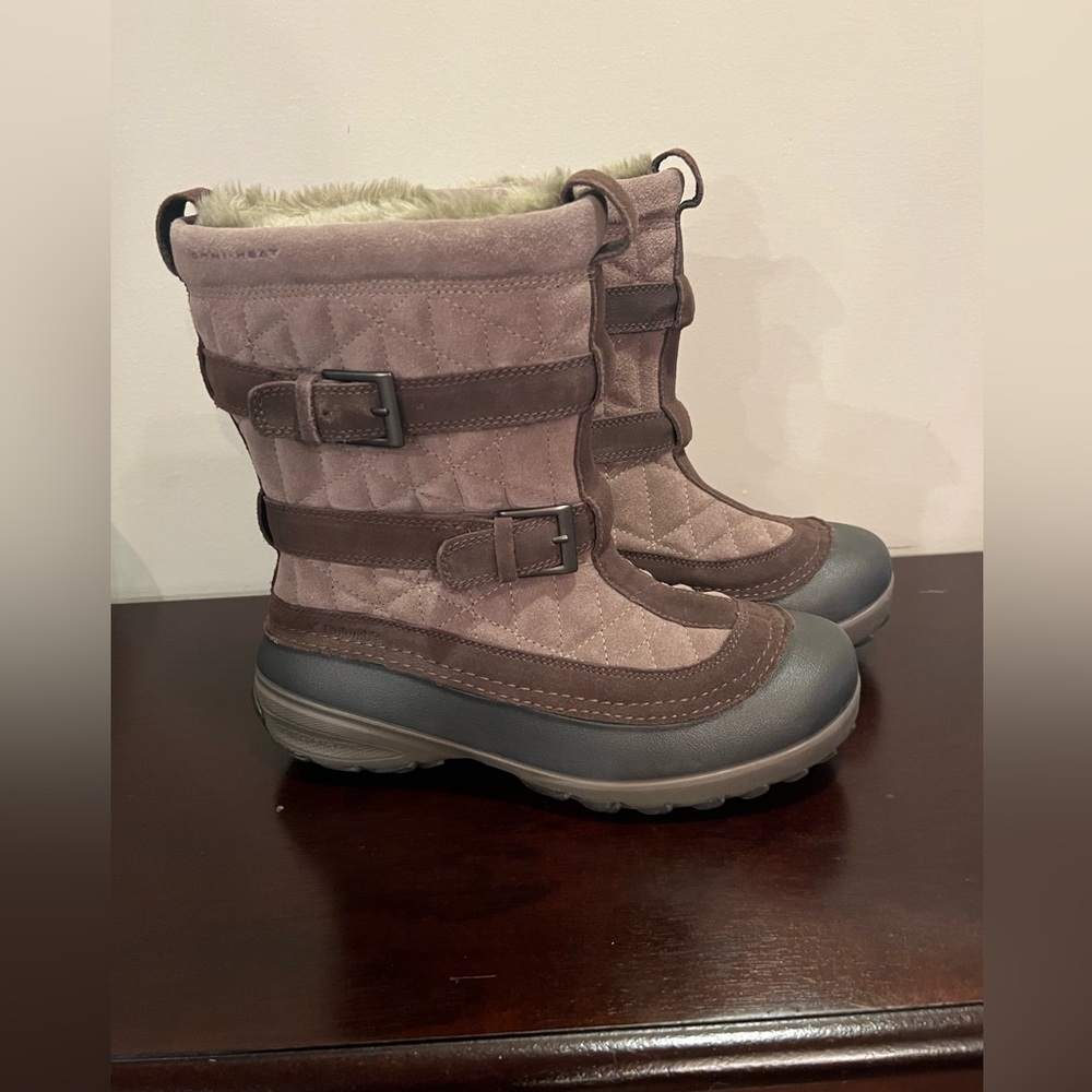 Columbia Womens Flurry Winter Boots Brown Leather Omni-Heat Buckle Strap Lined 8